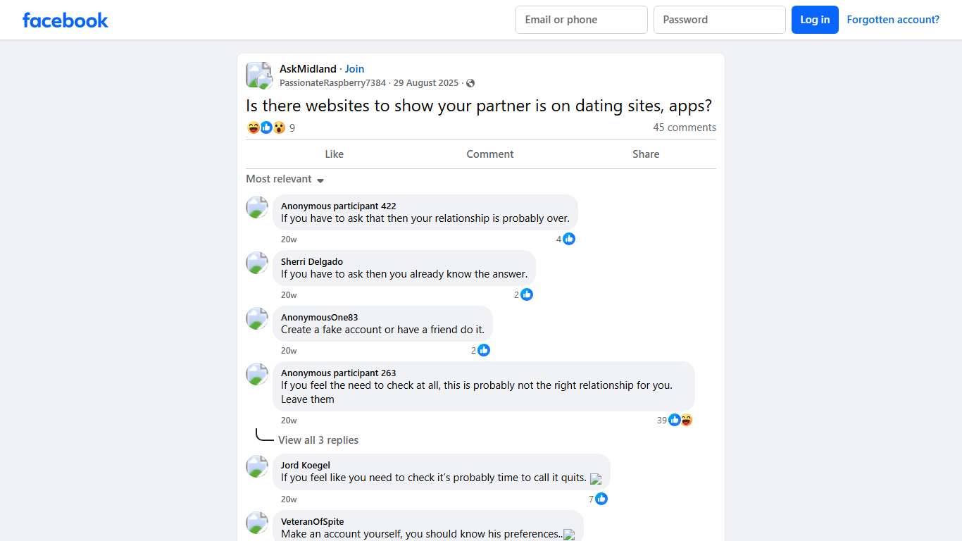 AskMidland | Is there websites to show your partner is on dating sites, apps | Facebook